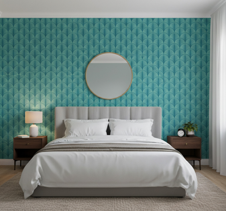 Green blue bedroom wallpaper - TenStickers