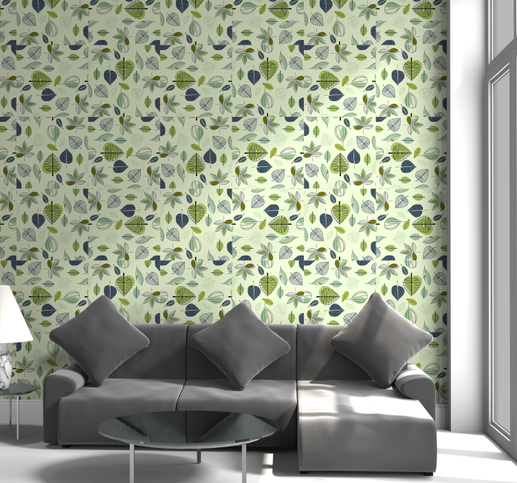 Green Misplaced Pattern leaf wallpaper - TenStickers