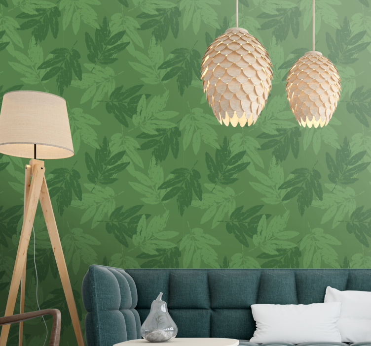 Green simple pattern leaf wallpaper - TenStickers