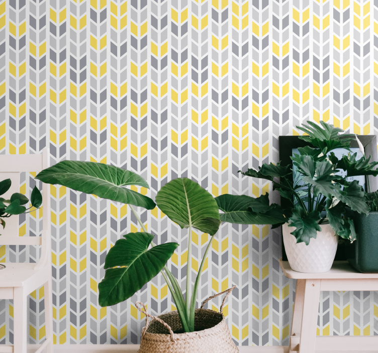 Grey and yellow pattern Triangle Wallpaper - TenStickers