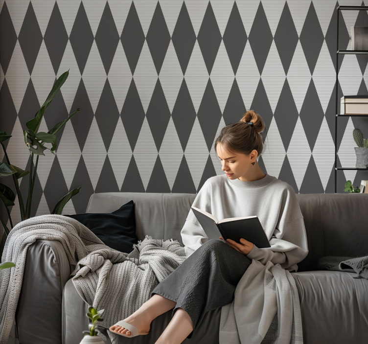 Grey diamond pattern geometric wallpaper - TenStickers