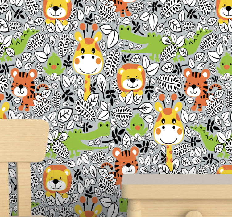 Grey jungle friends Childrens Wallpaper - TenStickers