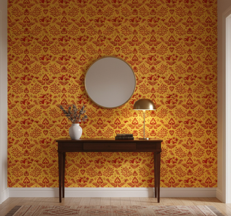 Hallway wallpaper botanical motif design - TenStickers
