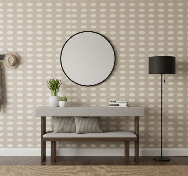Hallway wallpaper geometric white circle design - TenStickers