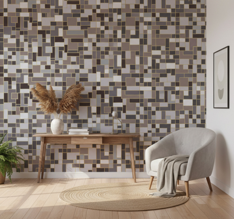 Hallway wallpaper gray rectangles mosaic - TenStickers