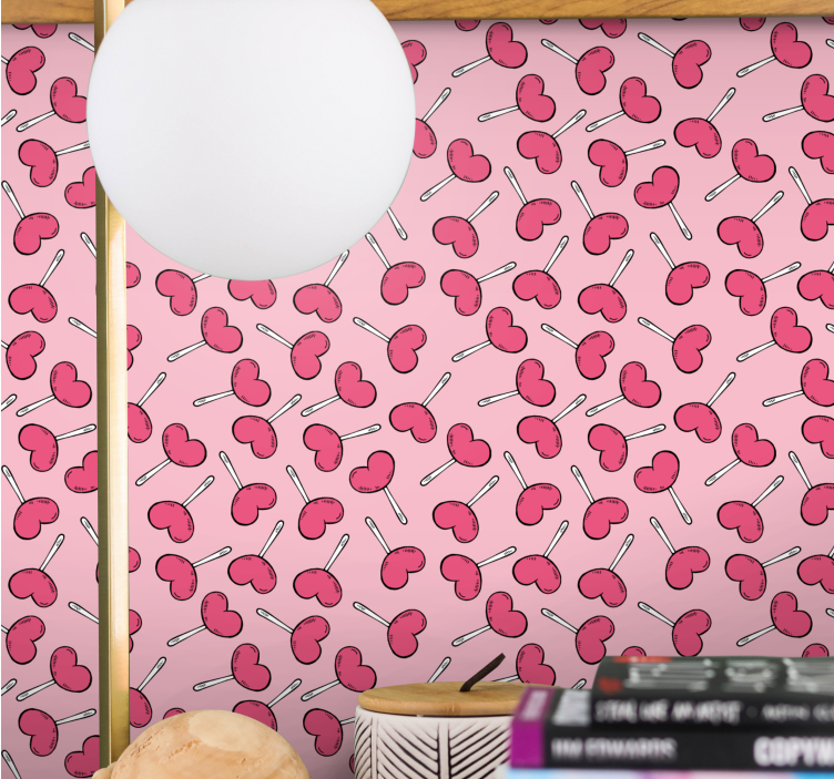 Heart Lollipop Pattern polka dot wallpaper - TenStickers