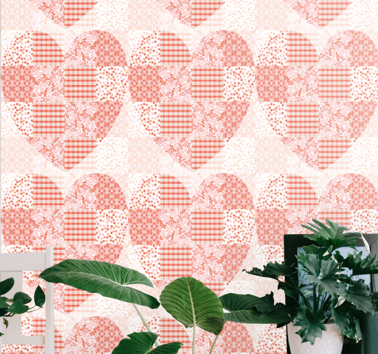 Heart Patchwork Pattern ornamental flower wallpaper - TenStickers