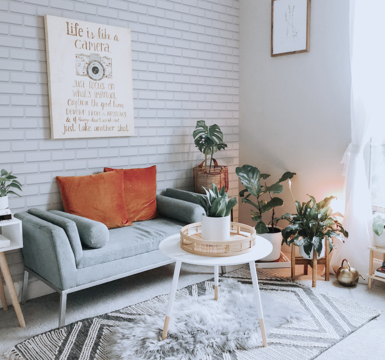 White realistic bricks living room wallpaper - TenStickers