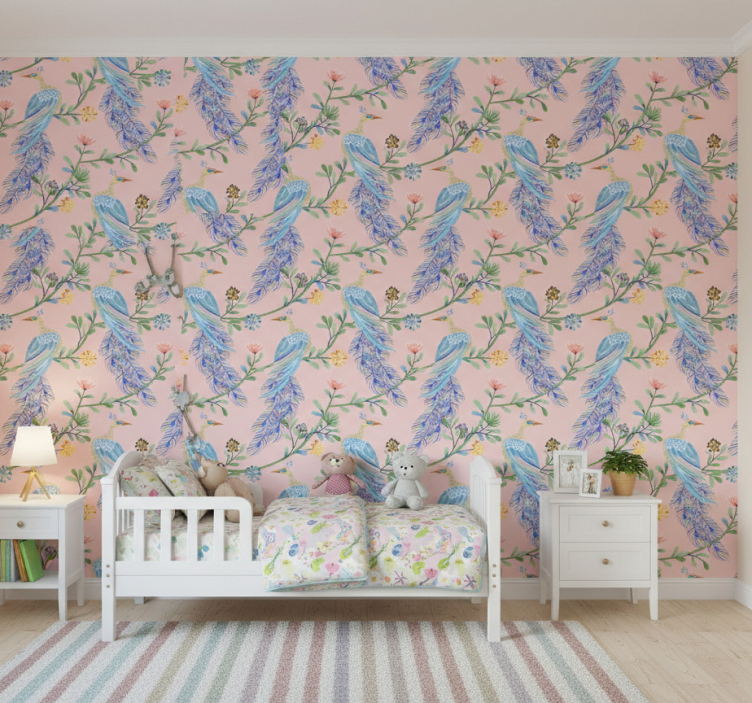 Kids wallpaper birds in a pink paradise - TenStickers