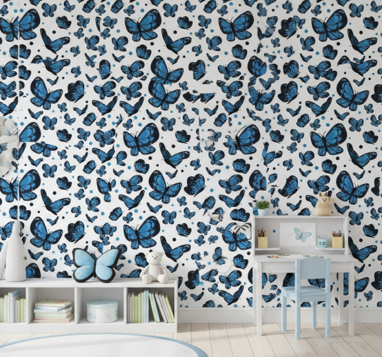 Kids wallpaper blue butterfly - TenStickers