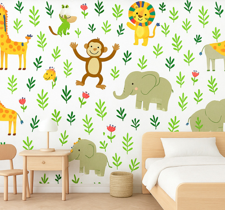 Kids wallpaper cute happy animals - TenStickers