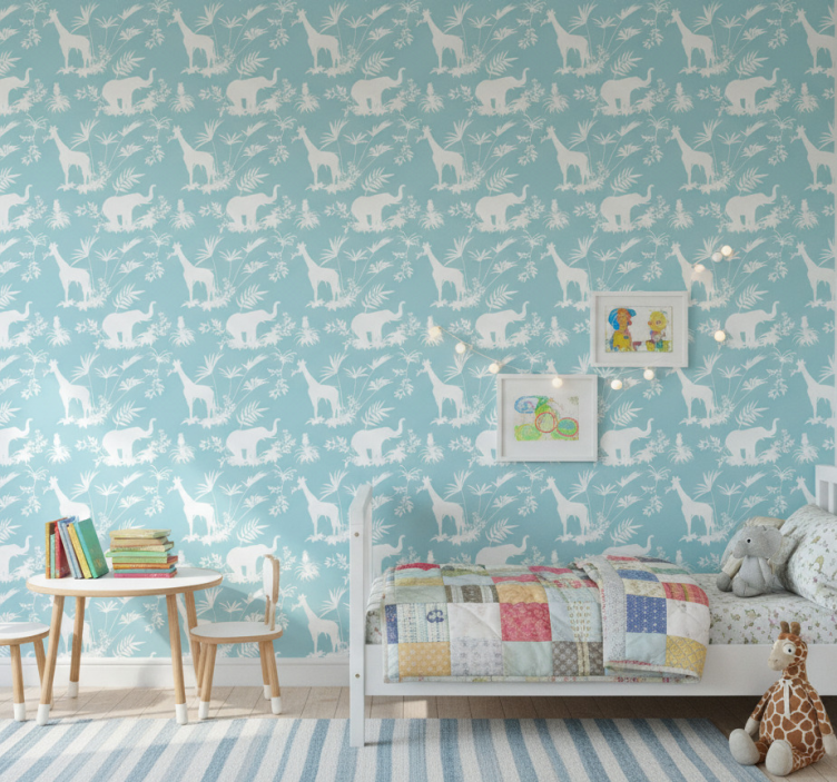 Kids wallpaper elephants and giraffes - TenStickers