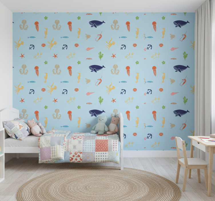 Kids wallpaper minimalistic sea animals design - TenStickers