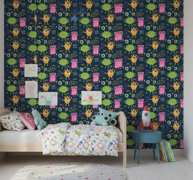 Kids wallpaper funny colorful aliens design - TenStickers