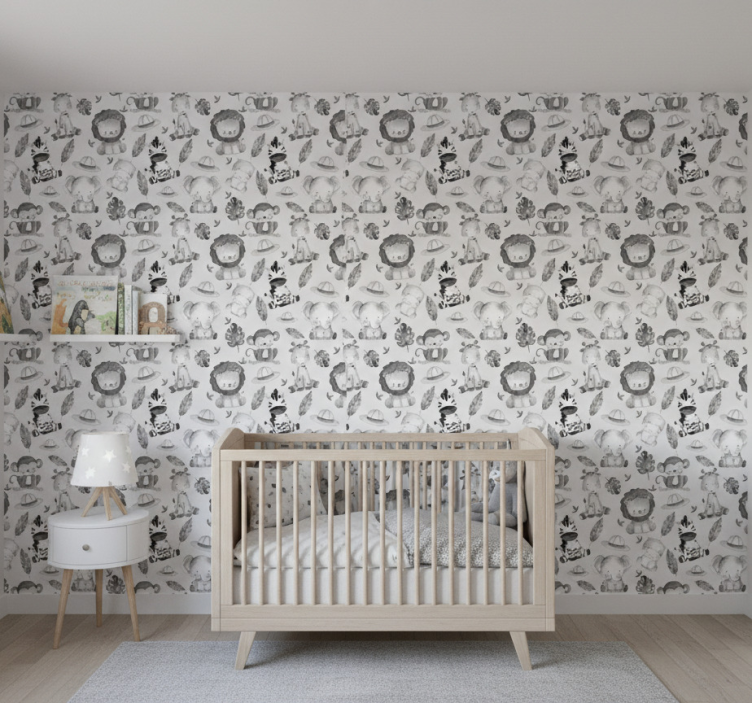 Kids wallpaper grey baby animals - TenStickers