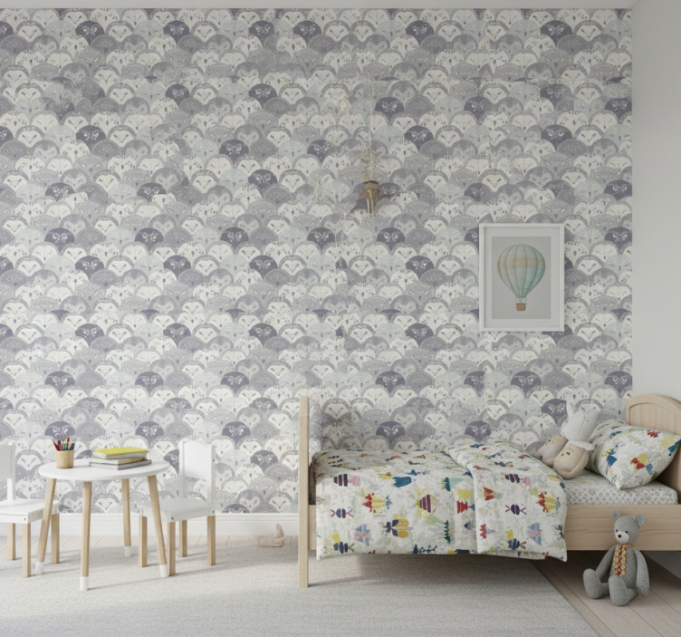 Kids wallpaper grey forest animals - TenStickers