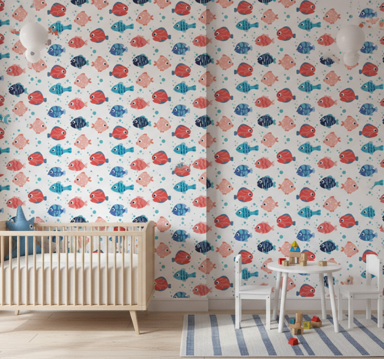 Kids wallpaper pink and blue fish - TenStickers
