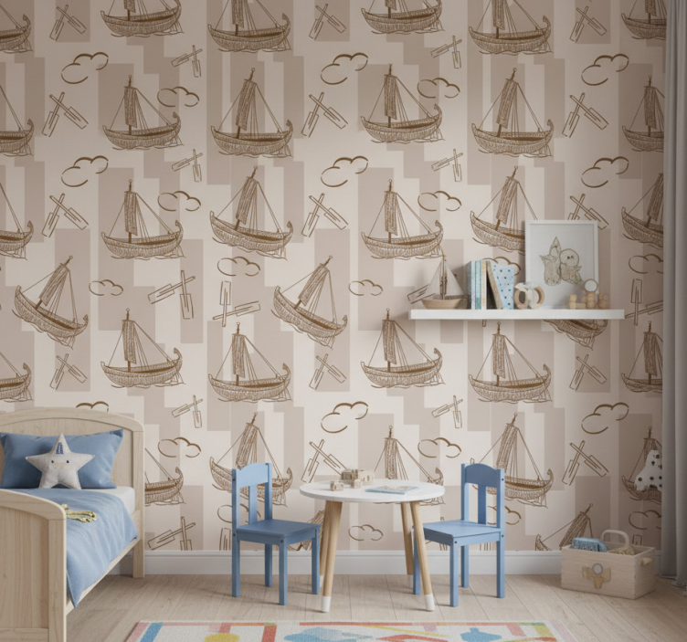 Kids wallpaper sailing boats design - TenStickers