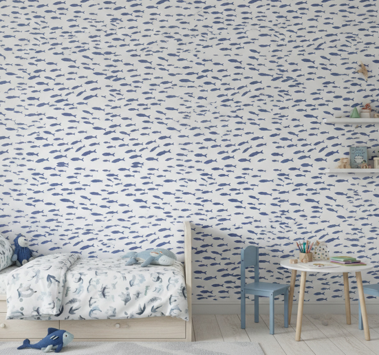 Kids wallpaper swarming fish design - TenStickers