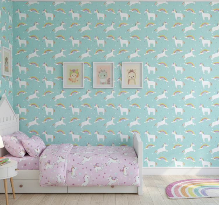 Kids wallpaper unicorns and rainbow design - TenStickers