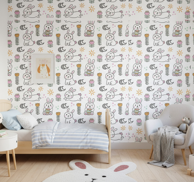 Kids wallpaper with easter bunny design - TenStickers
