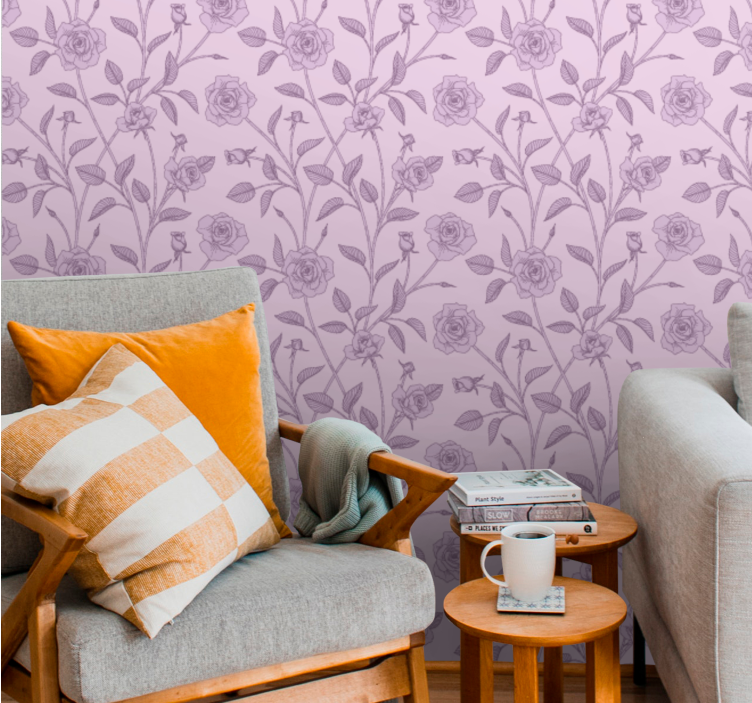 Lavender Floral Pattern flower wallpaper - TenStickers
