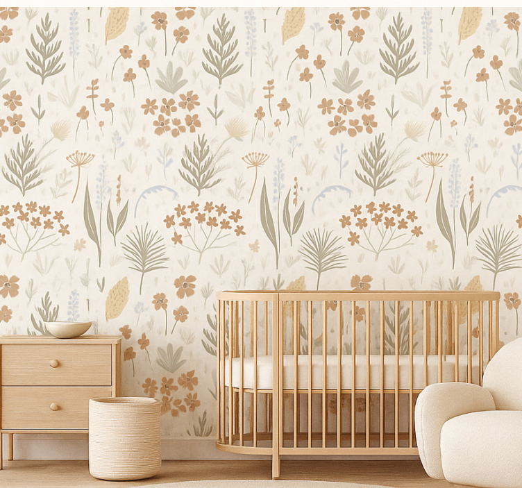Leaf wallpaper in earth tone wildflowers - TenStickers