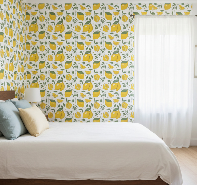Lemons and cream flowers bedroom wallpaper - TenStickers