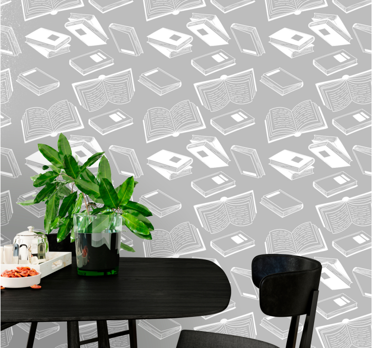 Literary Motif grey wallpaper - TenStickers