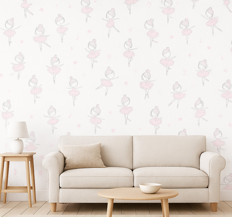 Living room wallpaper cute ballerina design - TenStickers
