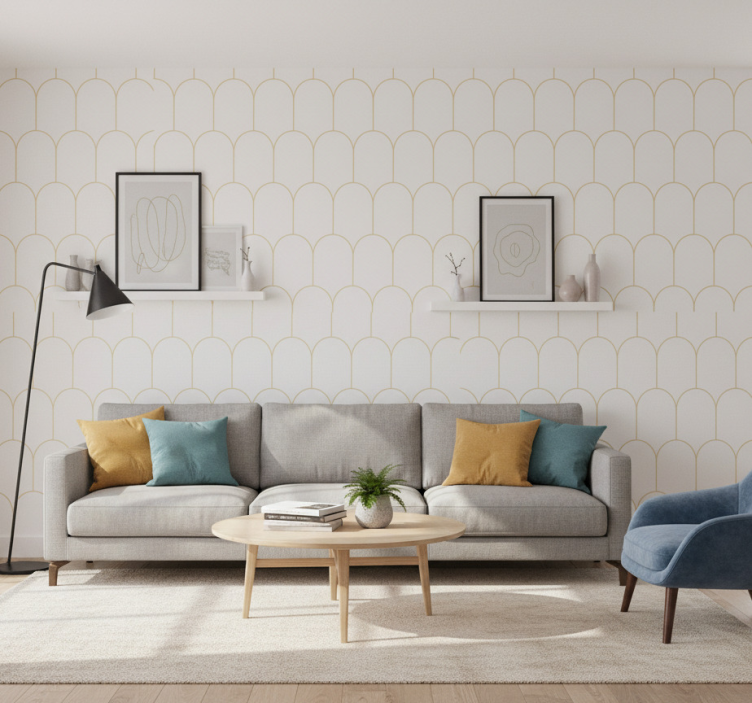 Living room wallpaper graceful golden arches - TenStickers
