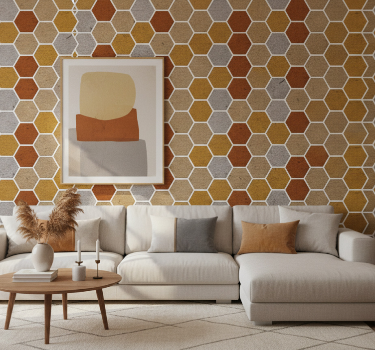 Living room wallpaper honeycomb texture - TenStickers