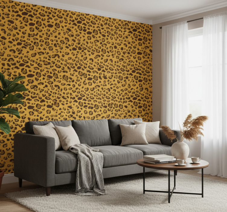 Living room wallpaper leopard animal print - TenStickers