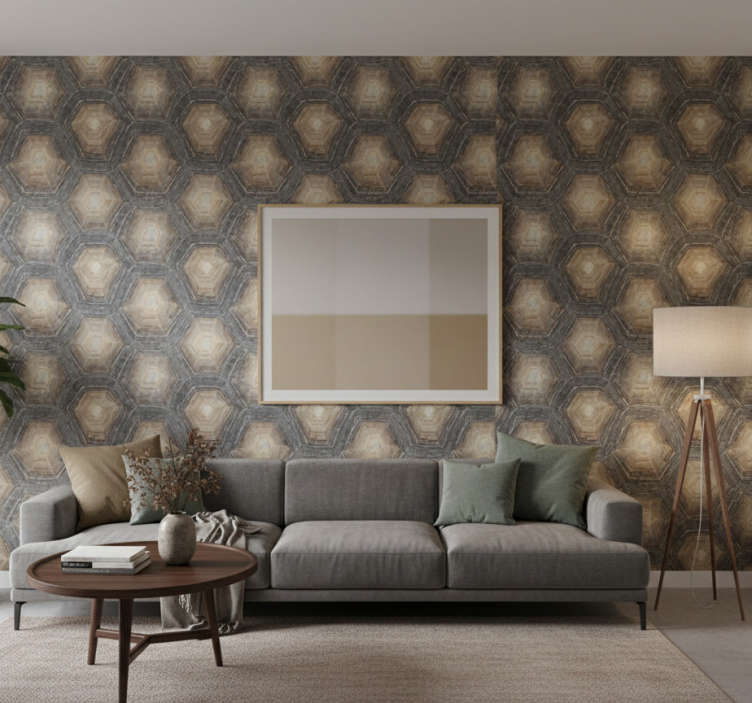 Living room wallpaper turtle shell design - TenStickers
