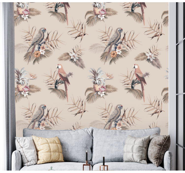 Macaw tropical illustration flower wallpaper - TenStickers