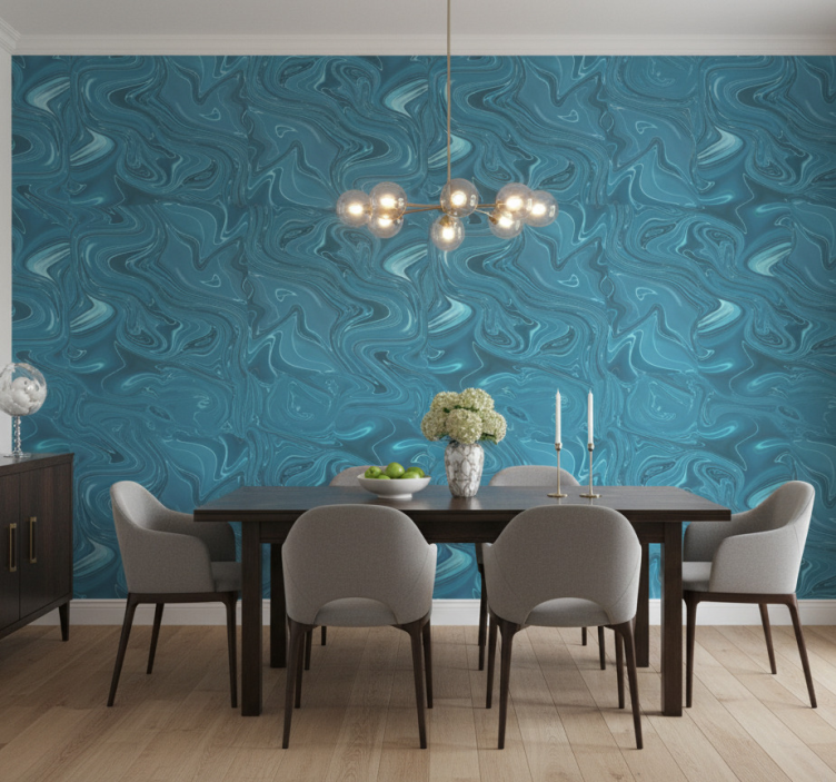 Marble wallpaper in swirling ocean hues - TenStickers