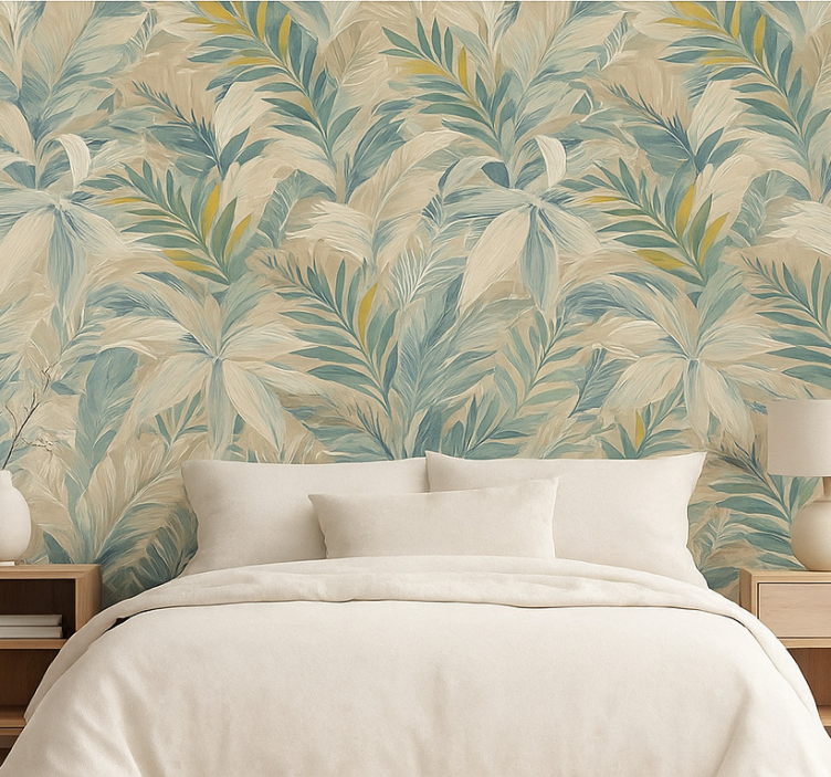Master bedroom wallpaper abstract tropical palm - TenStickers