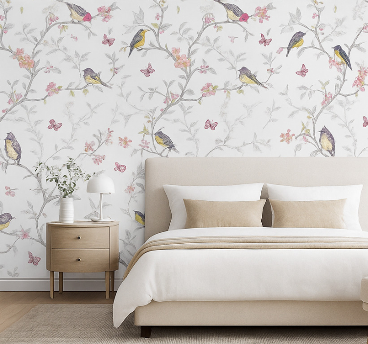 Master bedroom wallpaper birds on branches - TenStickers