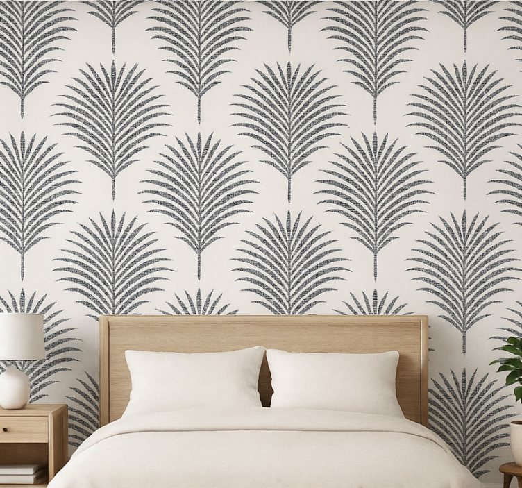 Master bedroom wallpaper black palm - TenStickers