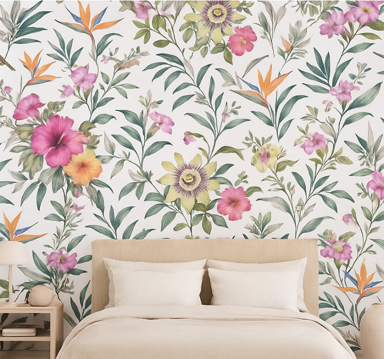 Master bedroom wallpaper blue floral pattern - TenStickers