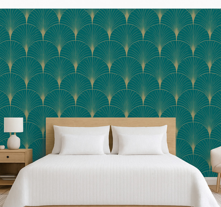 Master bedroom wallpaper blue gold art decor - TenStickers