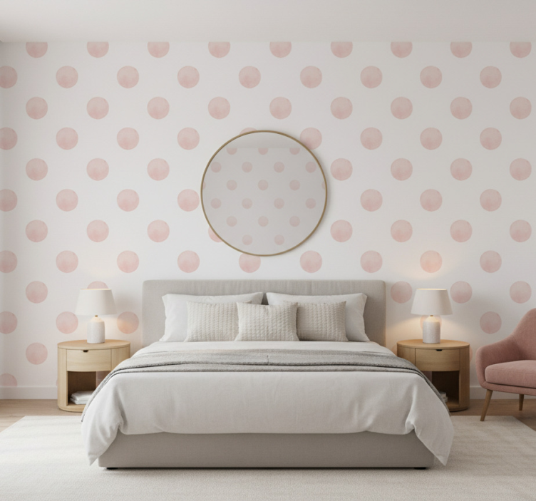 Master bedroom wallpaper blush watercolor polka dot - TenStickers