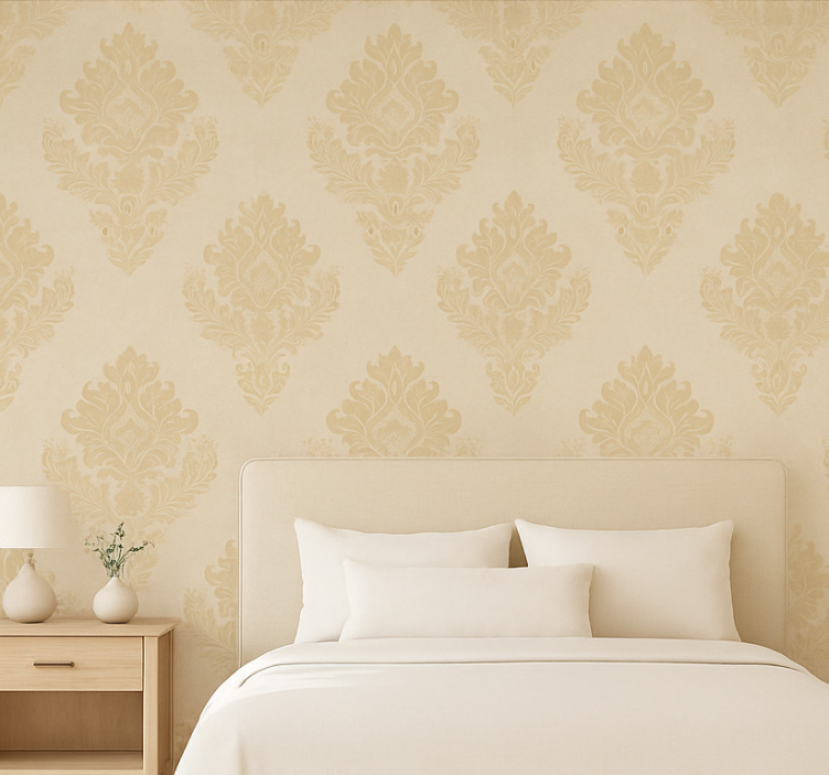 Master bedroom wallpaper classic beige damask - TenStickers
