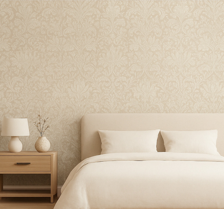 Master bedroom wallpaper classic beige floral - TenStickers