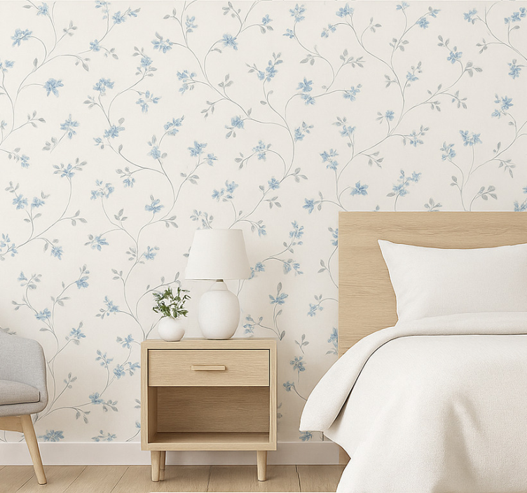 Master bedroom wallpaper classic blue meadow trail - TenStickers