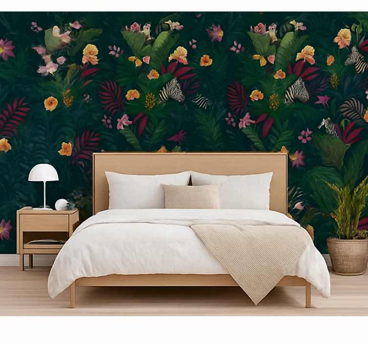 Master bedroom wallpaper colorful exotic tropical design - TenStickers