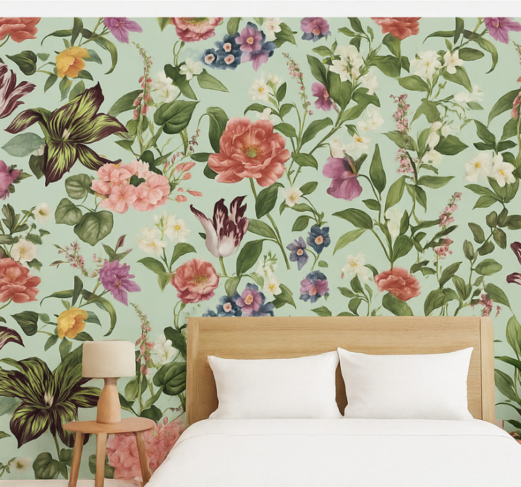 Master bedroom wallpaper colorful spring floral - TenStickers