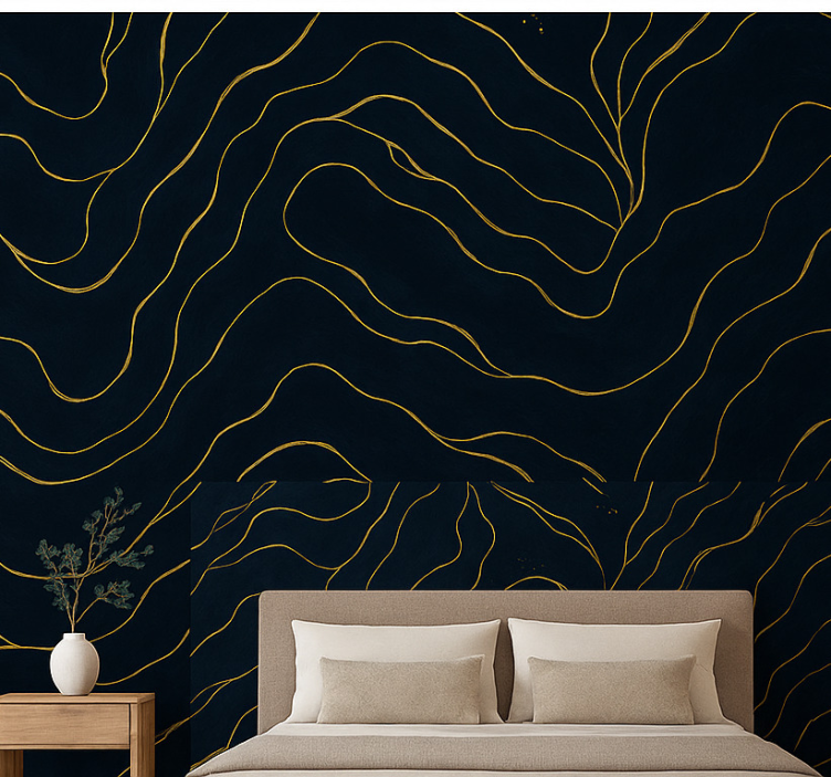 Master bedroom wallpaper dark blue and gold marble - TenStickers