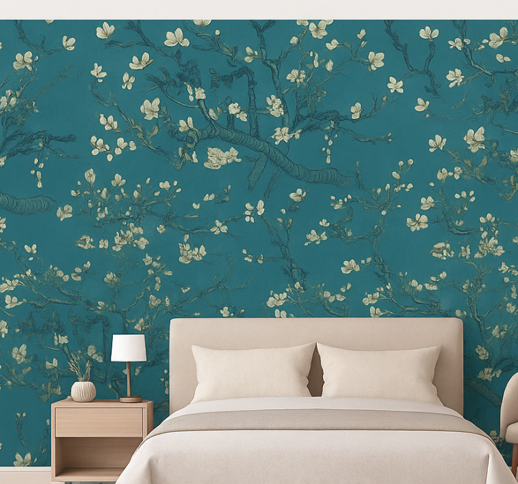 Master bedroom wallpaper dark blue tree design - TenStickers