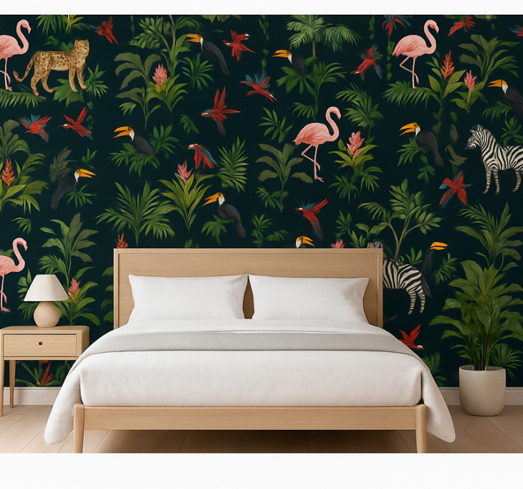 Master bedroom wallpaper dark exotic design - TenStickers
